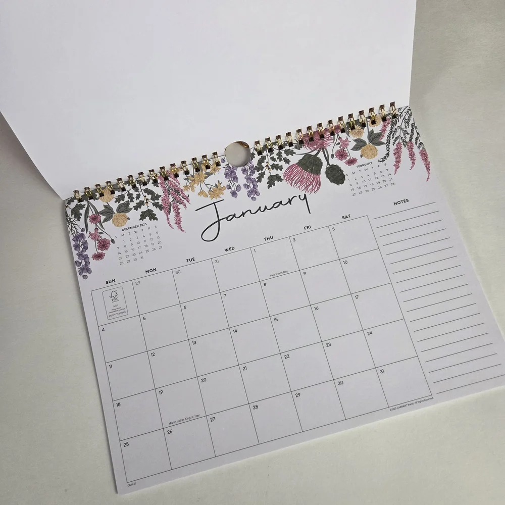 🔥4/$20 Cabbrix 18 Month Wall Calendar NEW -Floral -January 2026-July 2027